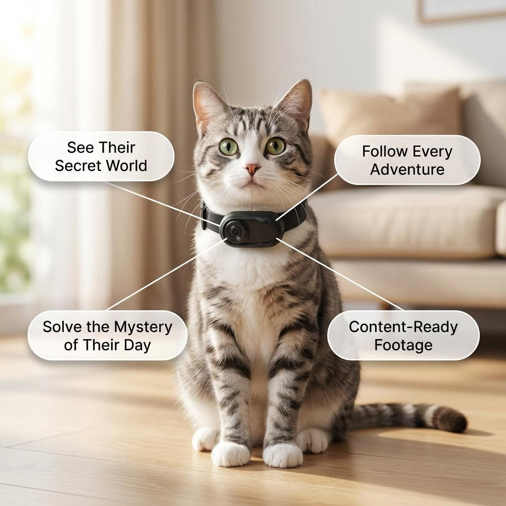 PetPOV Camera 1080P | Wide-Angle Collar Cam for Dogs & Cats